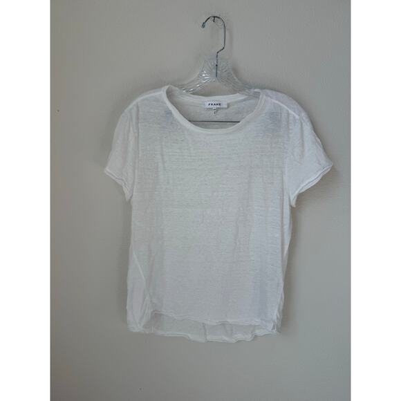 FRAME Organic Linen Tee Top White Minimalistic Basic Size Medium - Picture 3 of 7
